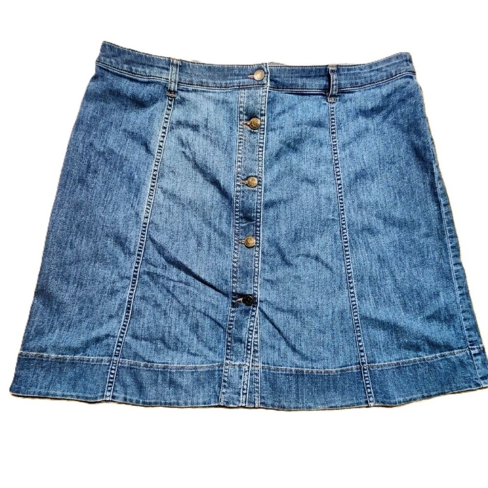 Chaps Denim Women's Plus Size 16W Blue Button Front A-Line Stretch Denim Skirt